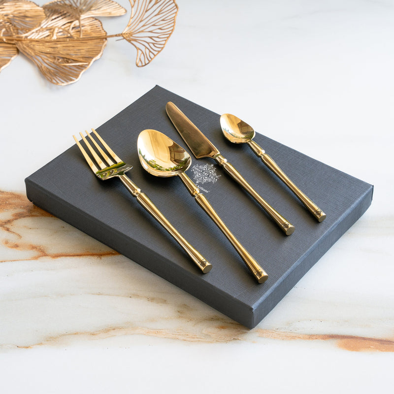 Stainless Steel Gold PVD Coated Rafail Cutlery Set of 4 for Dining & Gifting
