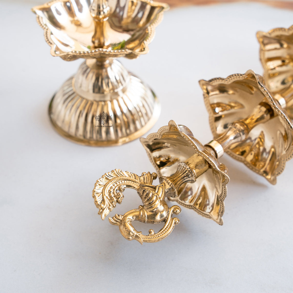 Brass Three-Tier Pillar Diya Set of 2 for Pooja & Home Décor