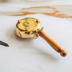 Brass Dhoopdan with Embossed Lid and Wooden Handle