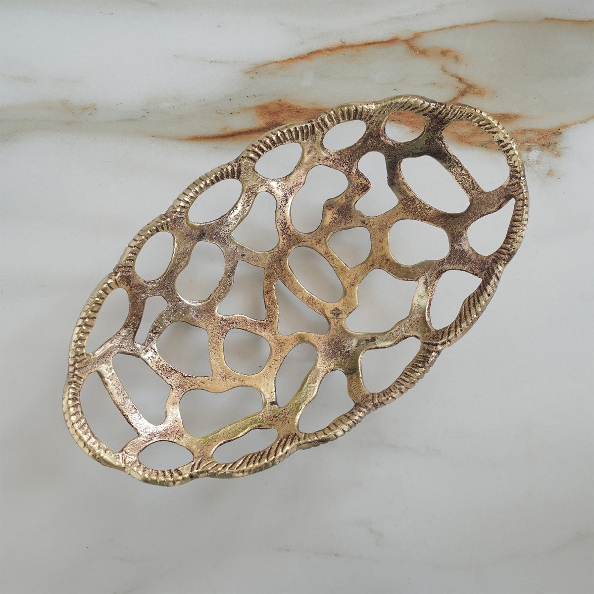Brass Finish Oval Shape Hollow Design Tray/Fruit Basket