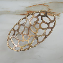 Brass Finish Oval Shape Hollow Design Tray/Fruit Basket