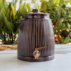 Copper Antique Brass Finish Barrel Design Water Pot 7000 ML with Tap & Lid
