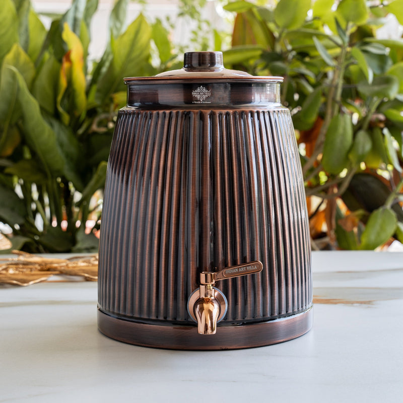 Copper Antique Brass Finish Barrel Design Water Pot 7000 ML with Tap & Lid