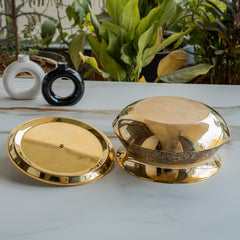 Pure Brass Handi with Lid - Embossed Floral Design Cookware