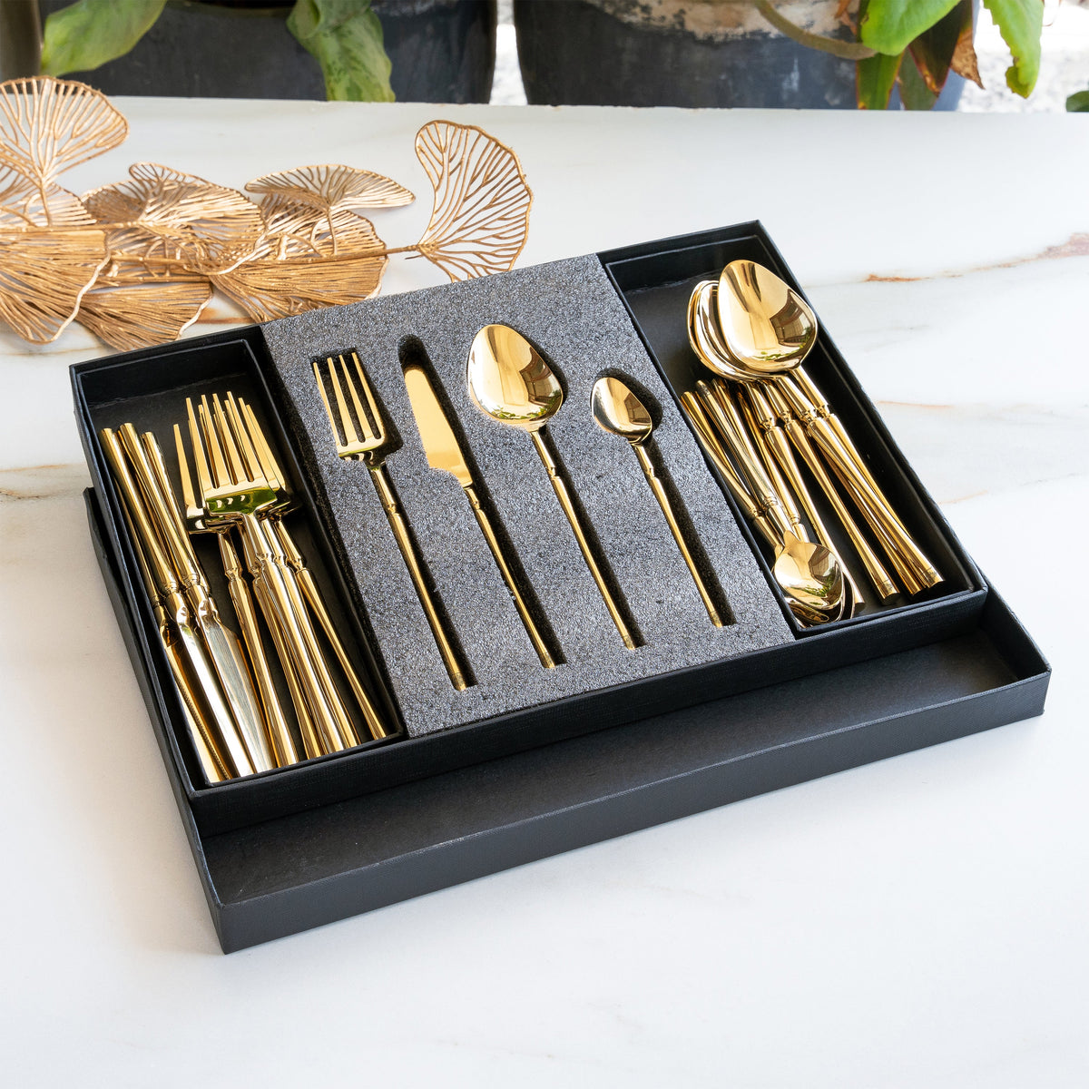 Stainless Steel Gold PVD Coated Rafail Cutlery Set of 24