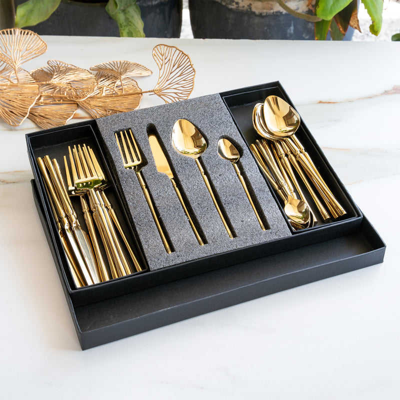 Stainless Steel Gold PVD Coated Rafail Cutlery Set of 24