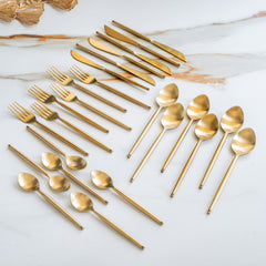 Brass Matt Finish 24 Pcs Cutlery Set with Velvet Box for Dining