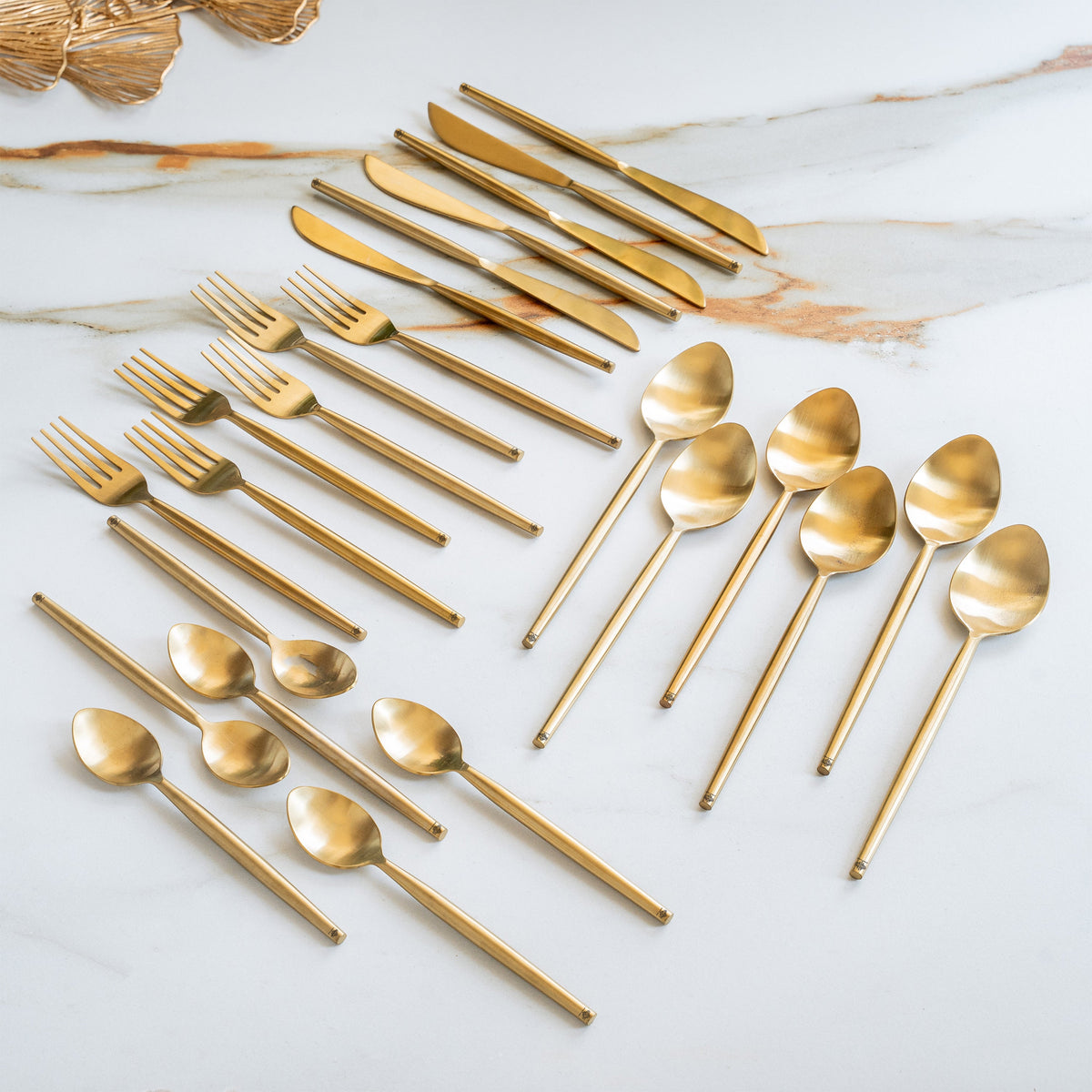 Brass Matt Finish 24 Pcs Cutlery Set with Velvet Box for Dining