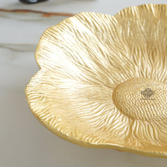 Brass Finish Sunflower Design Tray 13.5 Inches