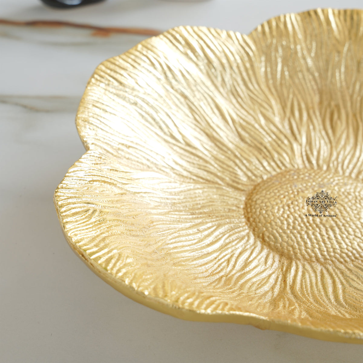 Brass Finish Sunflower Design Tray 13.5 Inches