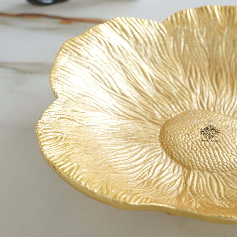 Brass Finish Sunflower Design Tray 13.5 Inches