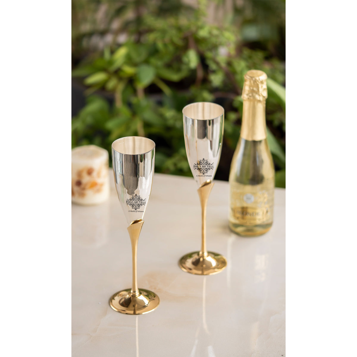 Silver Plated Champagne Flutes Set of 2 with Gift Box