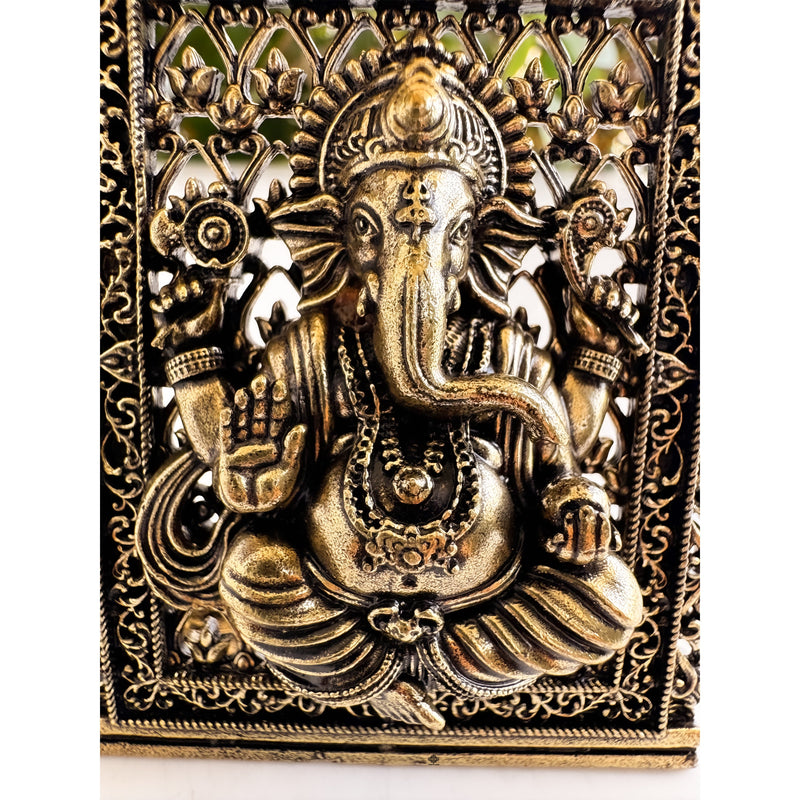 Pure Brass Miniature Ganesha Idol in Frame - 7.37 cm
