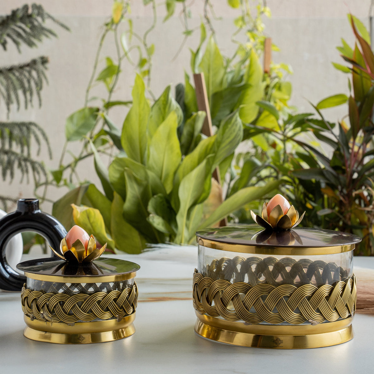 Brass Decorative Multipurpose Bowl with Lid & Lotus Design Knob