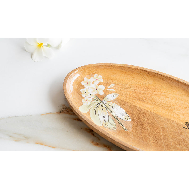 Wooden pluneria Flower Design Tray- Oval Shape