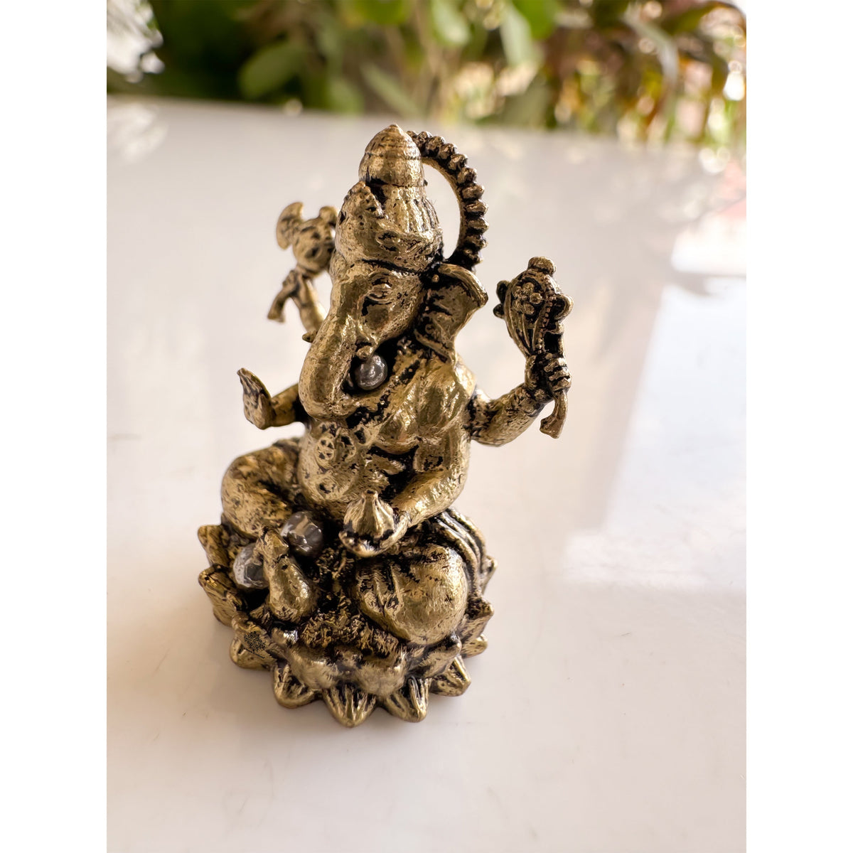 Pure Brass Miniature Ganesh Ji Murti Sitting On Lotus - 3.3 cm