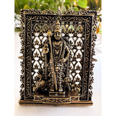 Pure Brass Miniature Murugan Ji Murti with Ornate Border - 7.37 cm