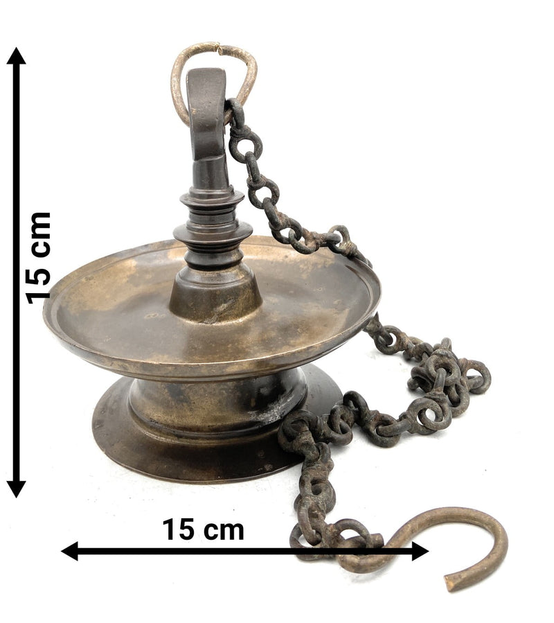 Antique Brass Hanging Lamp, Peetal Pital Temple Lantern, Traditional Pittal Ceiling Light for Pooja Room, Handcrafted Velli Brass Hanging Diya,Brown, 6 Inch, 1 Piece