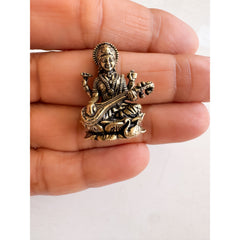 Pure Brass Miniature Saraswati Ji Murti Sitting On Lotus - 2.54 cm