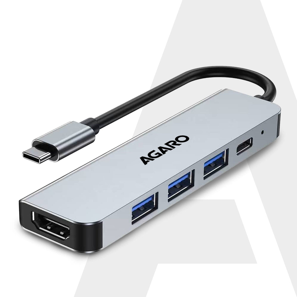 AGARO 5-in-1 Type-C Multi-Port Hub, 4K@60Hz USB-C to HDMI Adapter, 85W PD Charging, 3× USB-A & USB-C 3.0 Data Ports, SD/