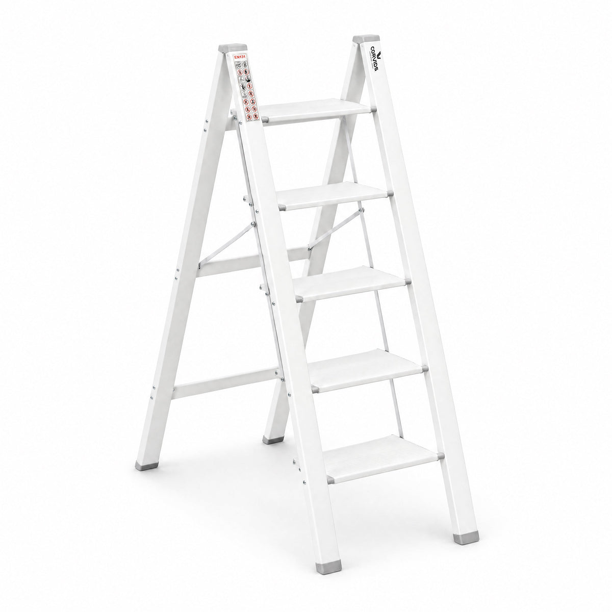 Corvids 5-Steps Premium Folding Step Stool with 2-Year Warranty (White)-1