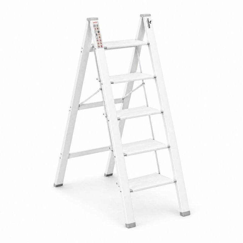Corvids 5-Steps Premium Folding Step Stool with 2-Year Warranty (White)-1