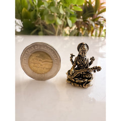 Pure Brass Miniature Saraswati Ji Murti Sitting On Lotus - 2.54 cm