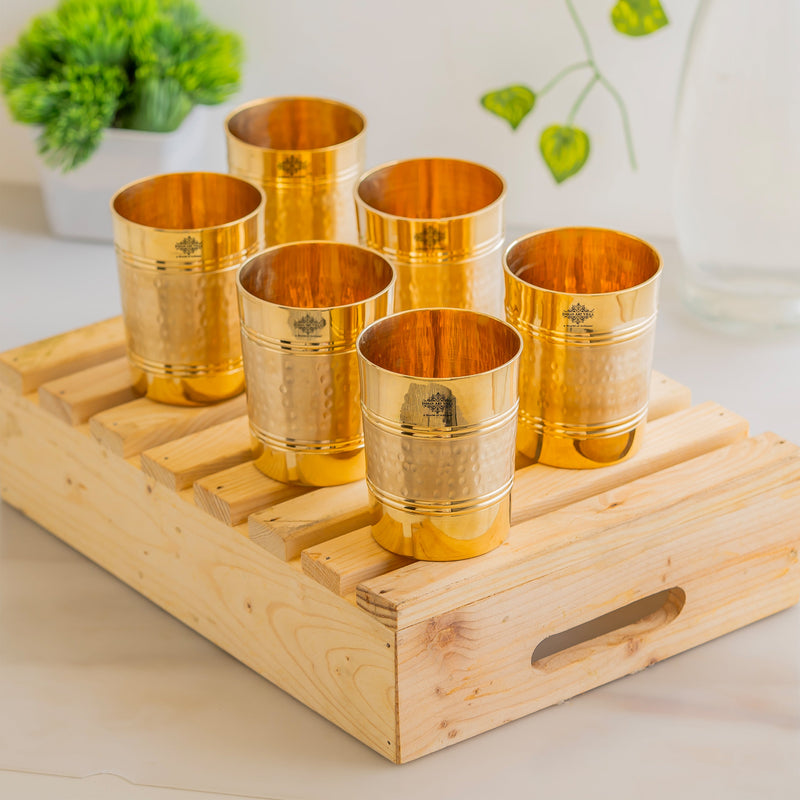 Pure Brass Hammered Lining Design Glass,220 ML