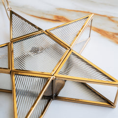 Brass & Glass Star Candle Stand with Handle- Decorative Accent