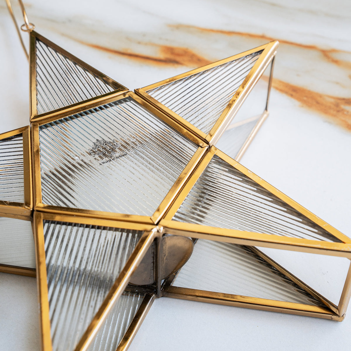 Brass & Glass Star Candle Stand with Handle- Decorative Accent