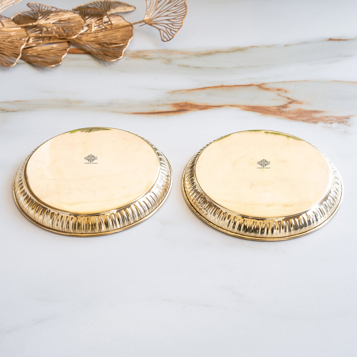 Brass Thali With Pichwai Cow Print Set Of 2