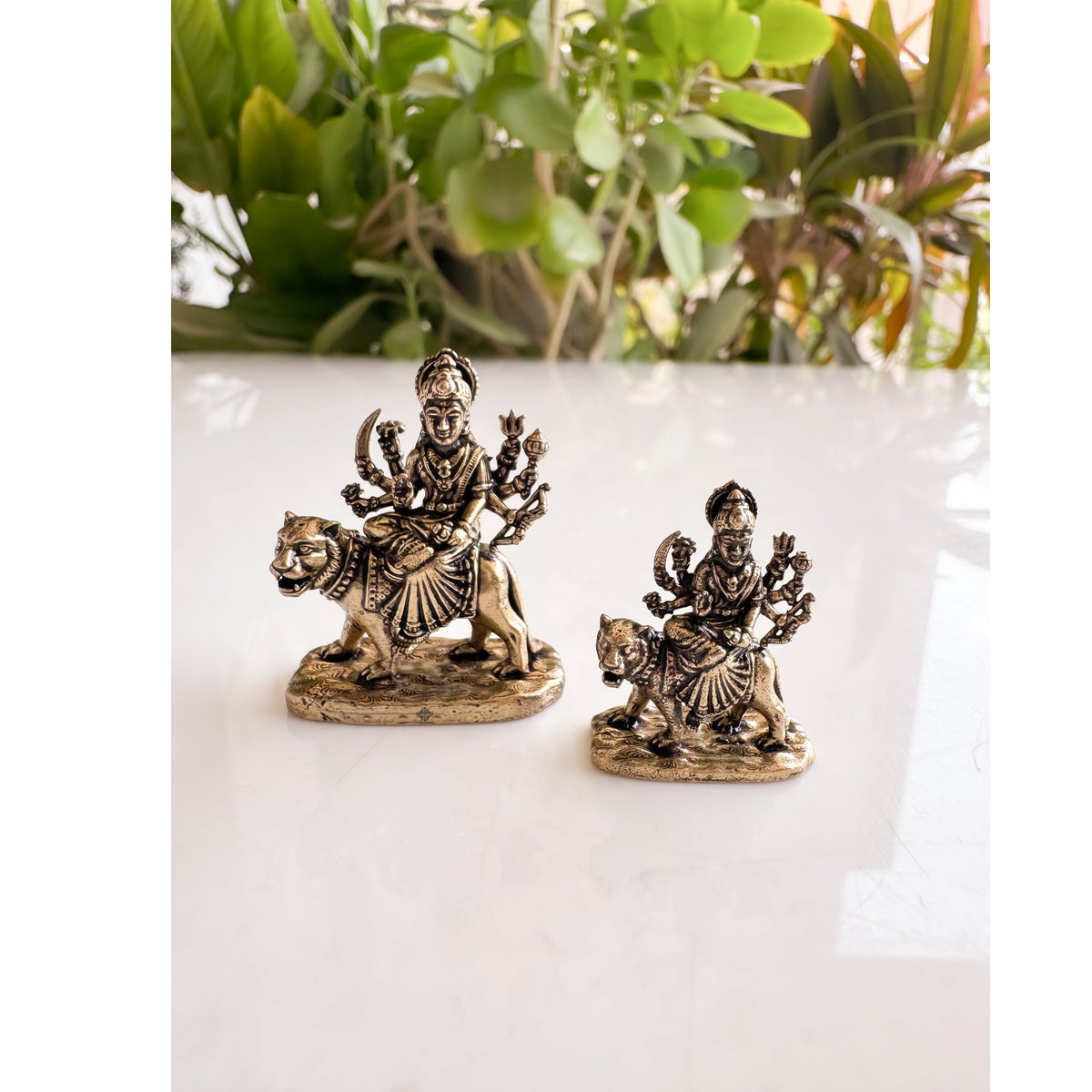Pure Brass Miniature Durga Ji Sitting on Lion Idol for Pooja