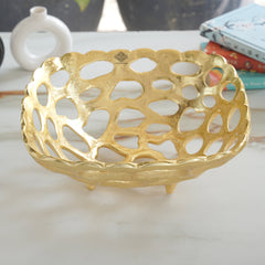 Brass Finish Hollow Design Fruit Basket,12 Inches Length