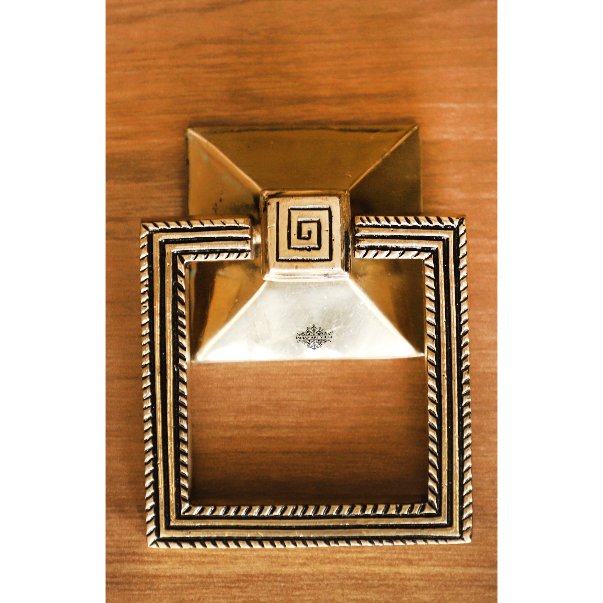 Pure Brass Door Knob With Square Design & Antique Touch, Decor Item For Home, Hotel & Restaurants, Size- 6x11.43 cm