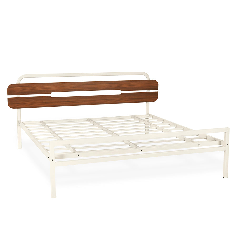 Nilkamal Nova Metal King Bed (Ivory/Walnut)