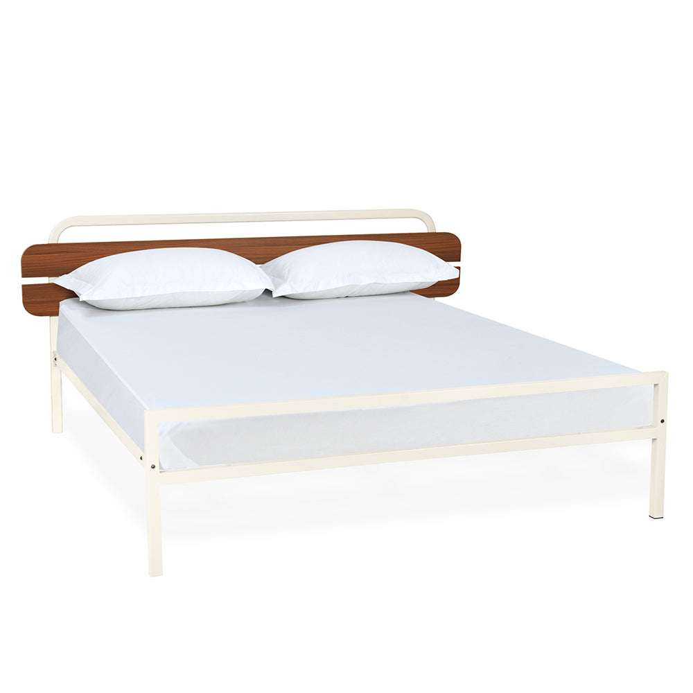 Nilkamal Nova Metal King Bed (Ivory/Walnut)