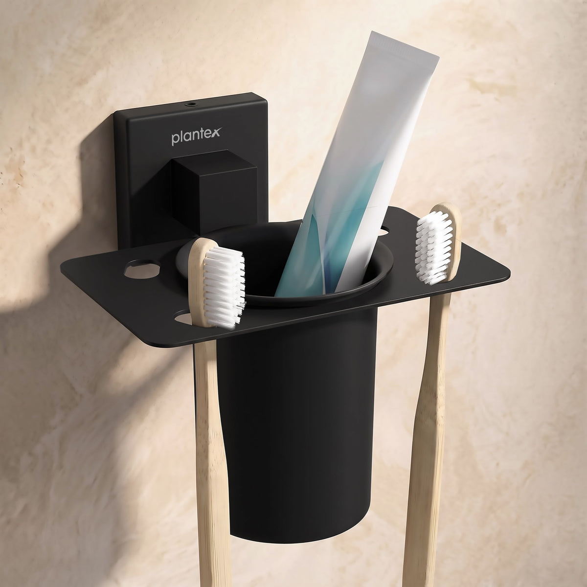 Plantex Tumbler Holder for Bathroom/Stainless Steel Toothpaste Holder/Toothbrush Holder/Bathroom Accessories - Pack of 1 (Black)-1
