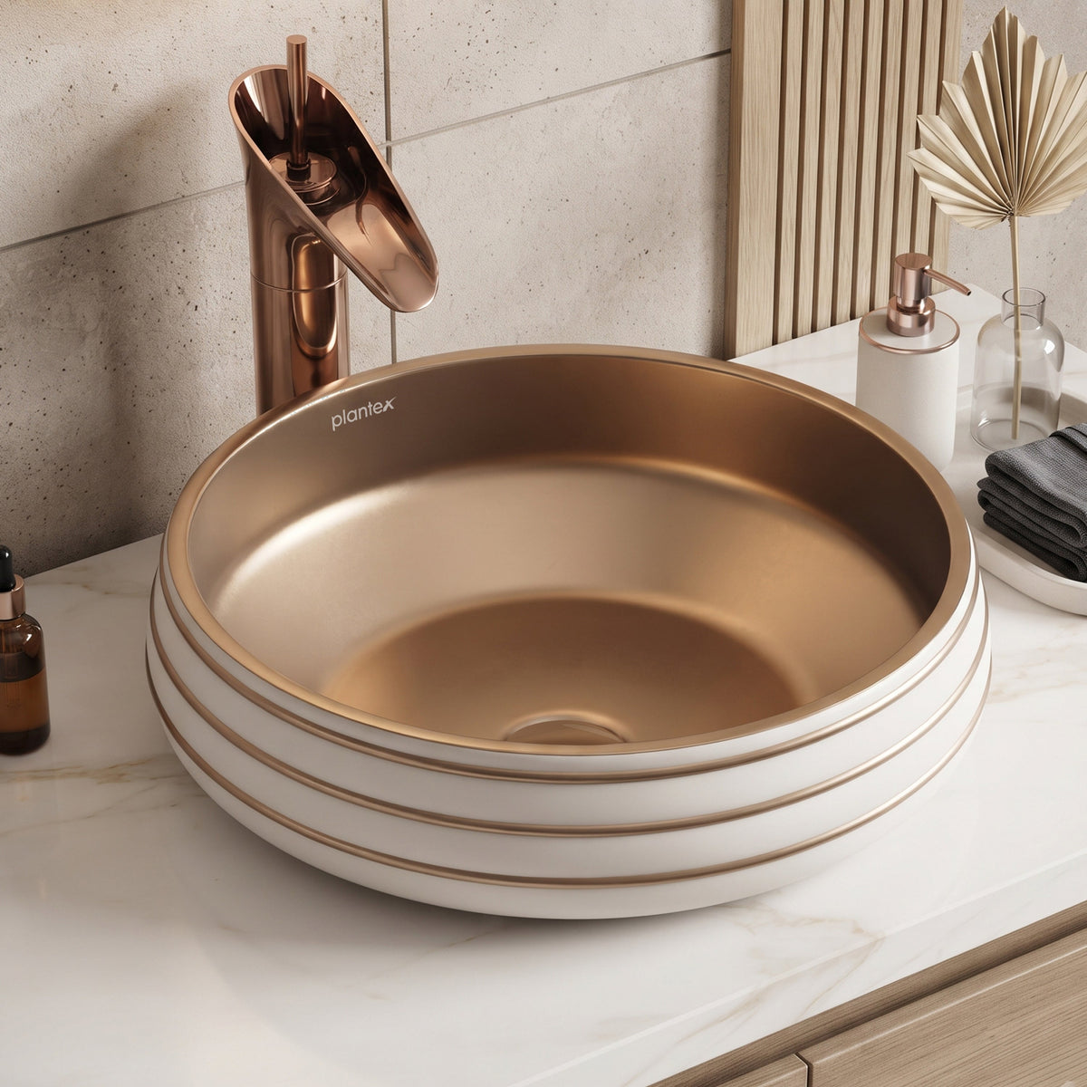 Plantex Round Wash Basin for Bathroom/Ceramic Tabletop Washbasin/Basin for Bathroom Indo-European Collection (16 x 16 x 7 Inch)