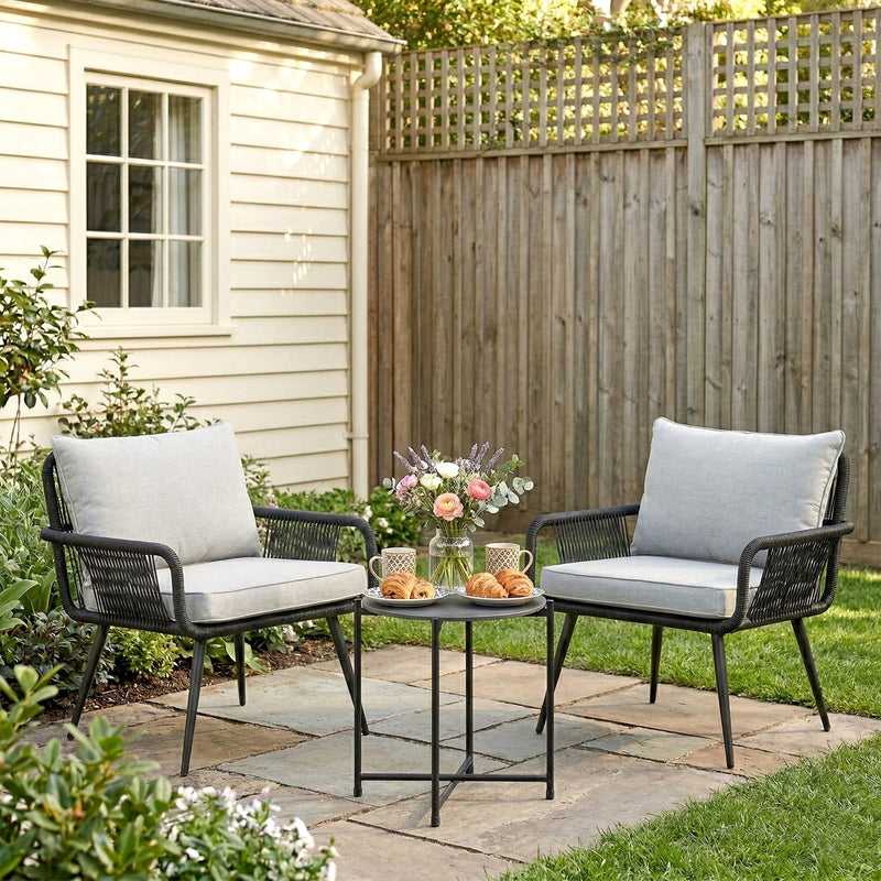 Pulp Outdoor Patio Seating Set 2 Chairs and 1 Table Set (Black) Braided & Rope