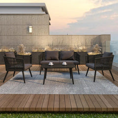 Anatole Outdoor Sofa Set 2 Seater, 2 Single seater and 1 Center Table, Braid & Rope (Black)