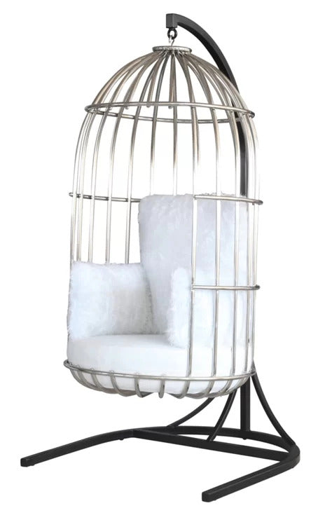Fino Single Seater Hanging Swing With Stand For Balcony , Garden Swing (Silver)