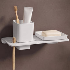 Plantex 2in1 Soap Dish/5mm Acrylic and ABS Plastic Soap Dish for Wall Mount/Soap Stands with Tumbler Holder/Bathroom Accessories - (White)-1