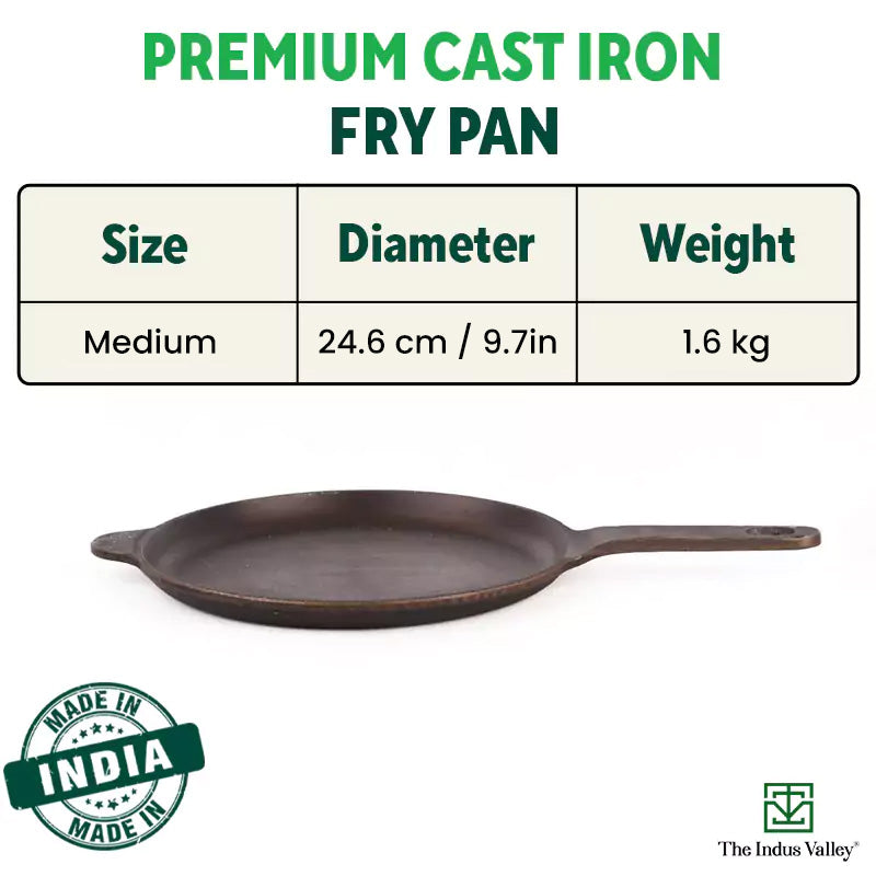 Super Smooth Cast Iron Shallow Fry Pan,Pre-seasoned, Nonstick, 100% Pure, Toxin-free, Induction, 24.6 cm, 1.6kg