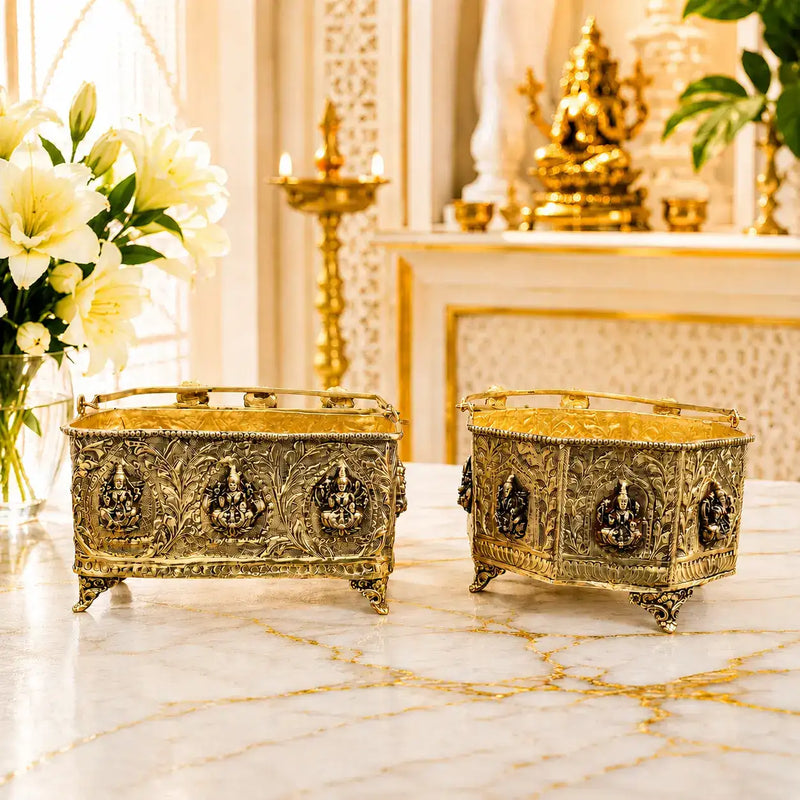 Brass Ashtalakshmi Basket With Handle And Leg (4 Inch)