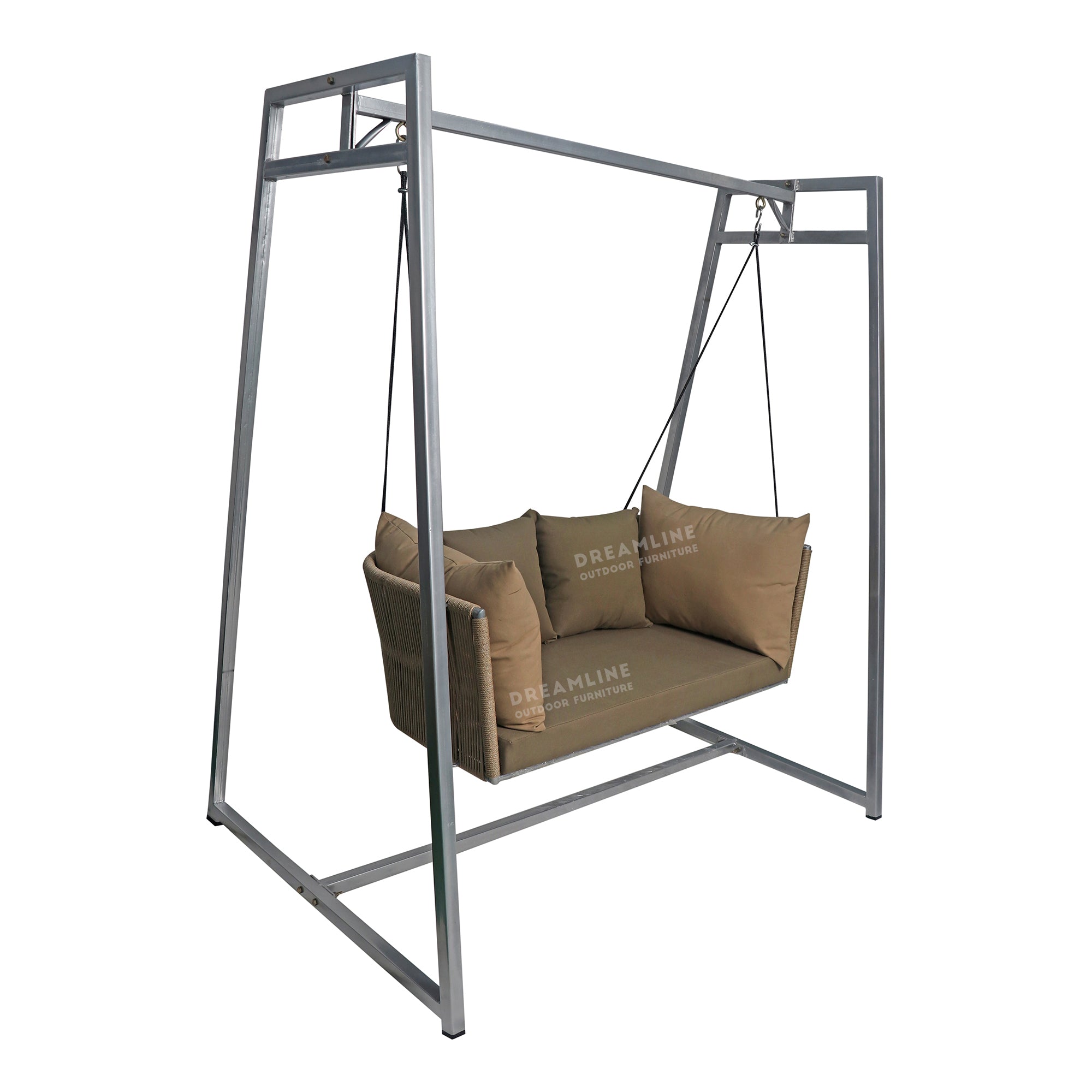 Ingo Double Seater Hanging Swing With Stand For Balcony , Garden Swing (Beige) Braided & Rope