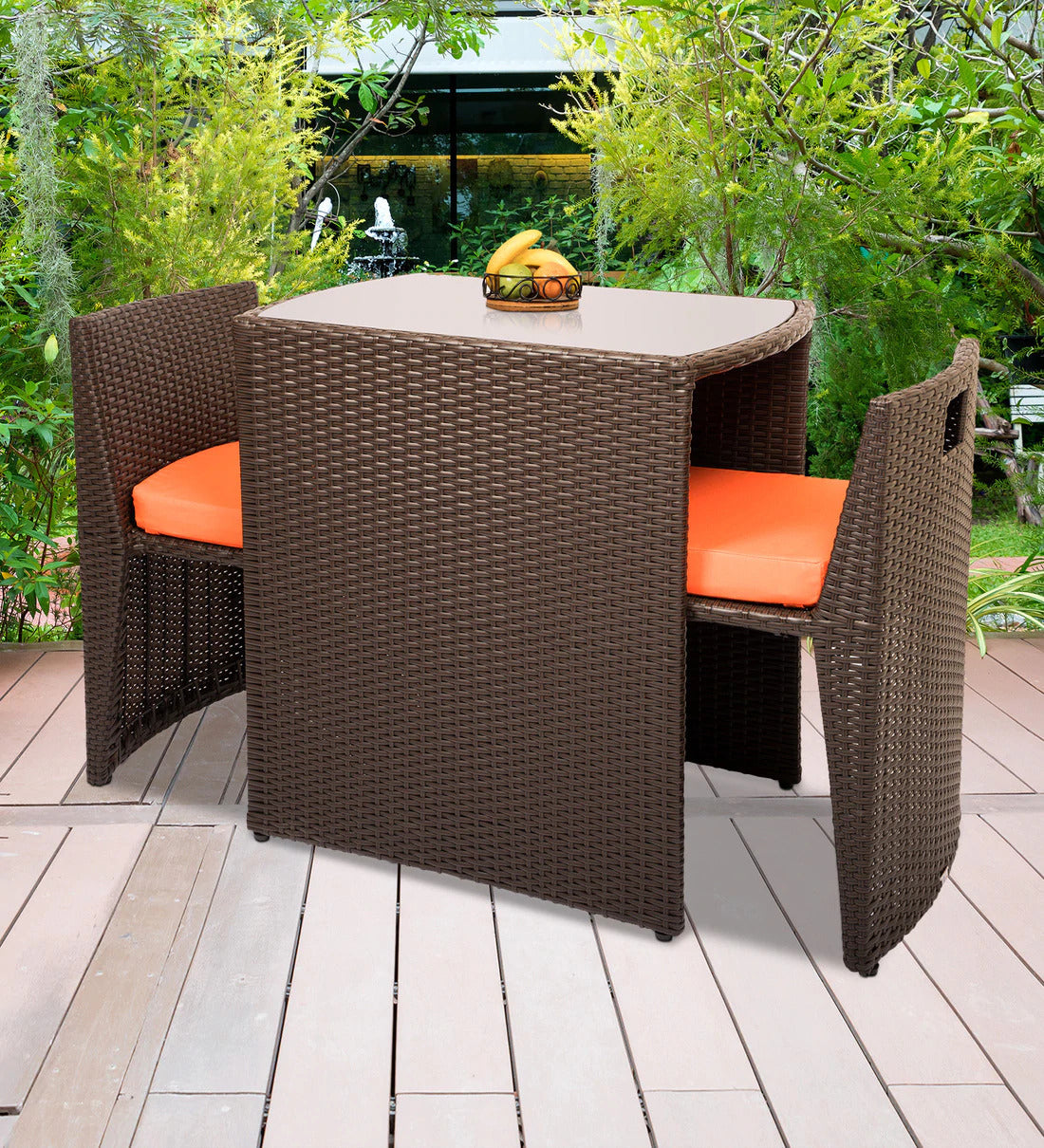 Diski Outdoor Patio Seating Set 2 Chairs and 1 Table Set (Brown)