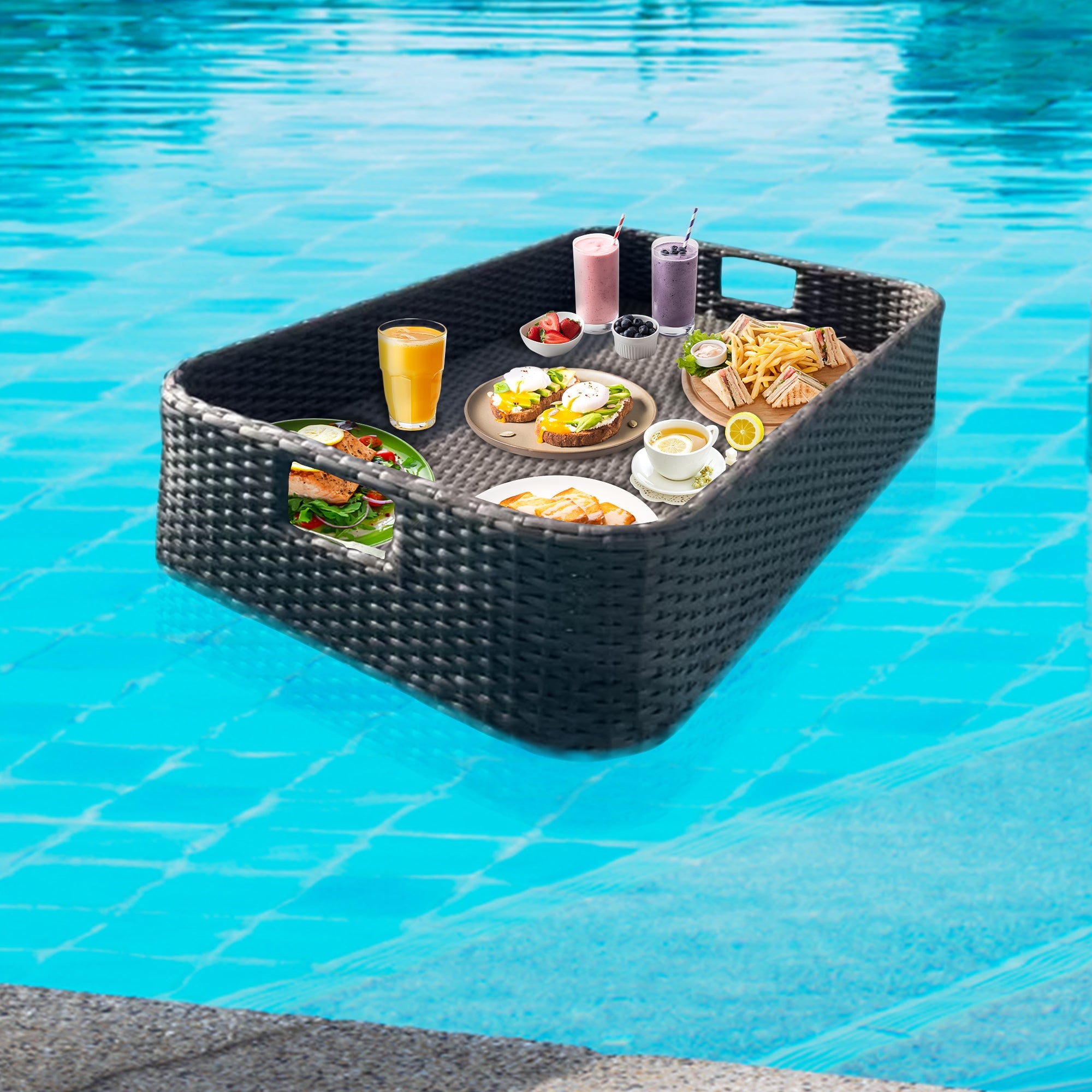 Jaime Luxury Floating Serving Tray For Swimming Pool -  Black ( Rectangle )