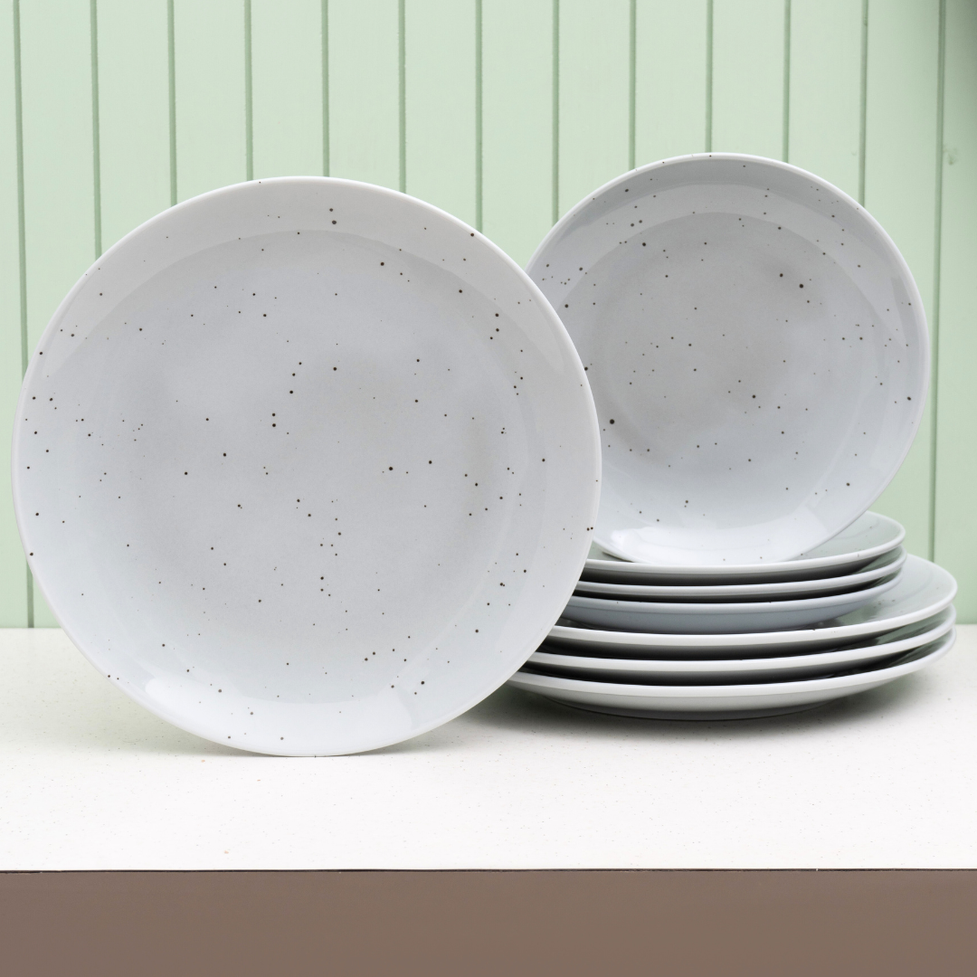 Grains Grey Porcelain Dinner Set- 8 piece, For Family of 4
