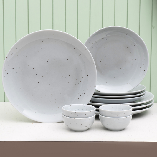 Grains Grey Porcelain Dinner Set- 12 piece, For Family of 4