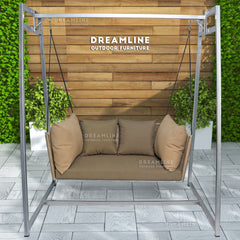 Ingo Double Seater Hanging Swing With Stand For Balcony , Garden Swing (Beige) Braided & Rope